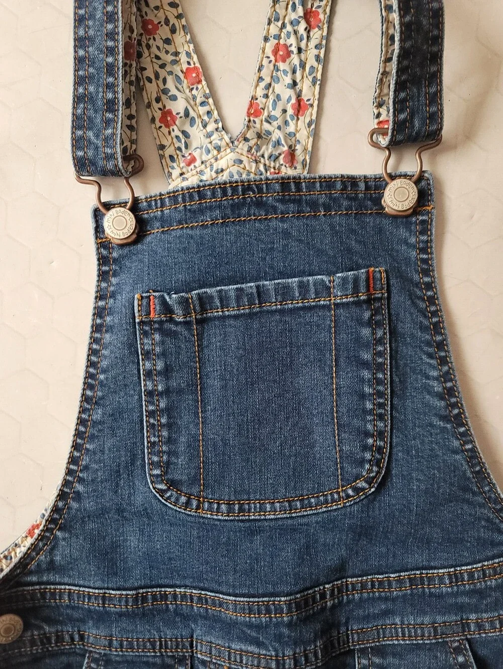 Mini‎ Boden Girls 9/10 Dark Denim Overalls Jean Bibs Cotton Stretch